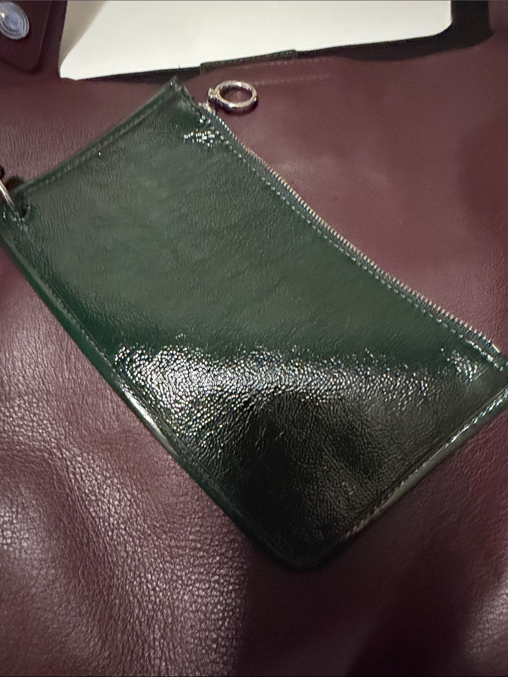 Tory Burch Dark Green Tote with Burgundy Handles - Picture 8 of 8